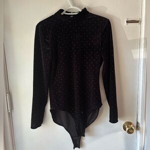 BLACK VELVET MOCKNECK BODYSUIT | subtle studded pearl detail | size medium NWT